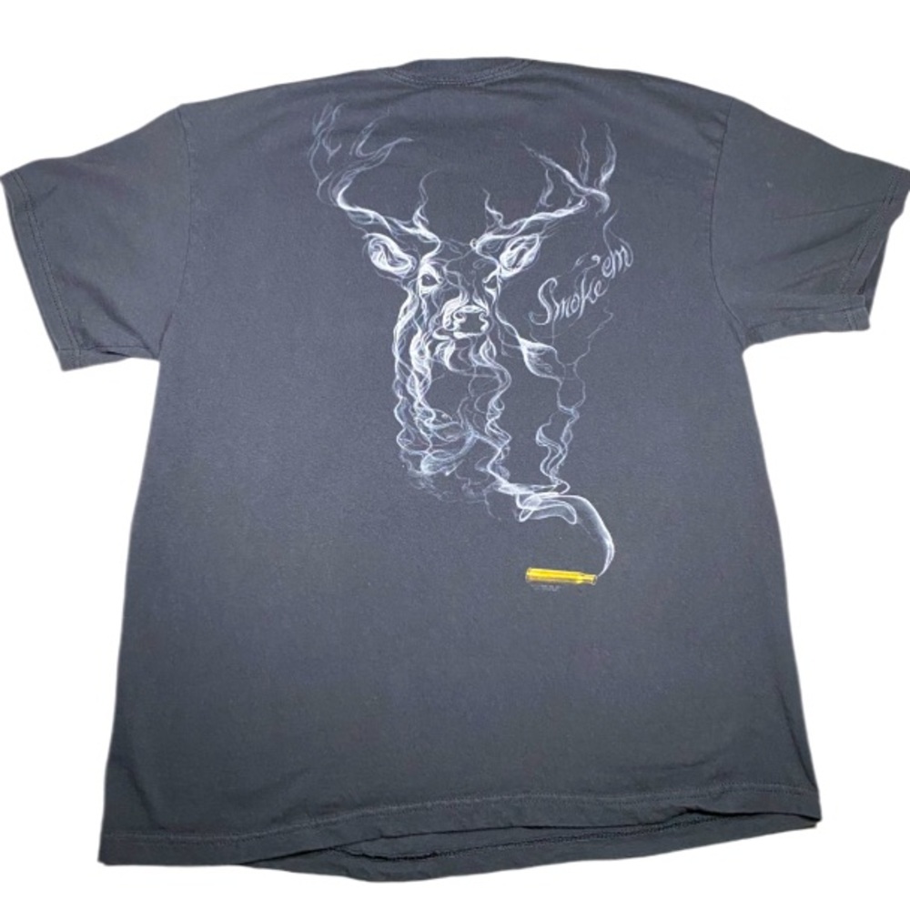 T-Shirt Men’s Large Deer Smoke Em Graphic Tee Short Sleeve Crew Neck Outdoors